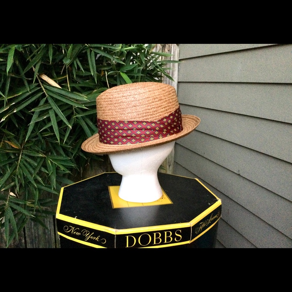 Vintage Dobbs 1960s Straw Fedora, Size M Coconut Straw Hat
